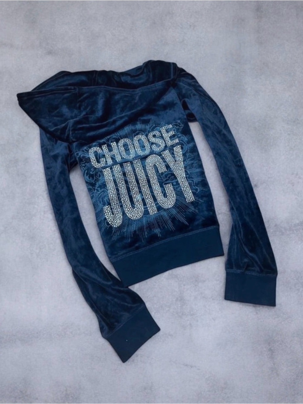 Juicy Couture Navy Velour Rhinestone 'Choose Juicy' Zip Hoodie